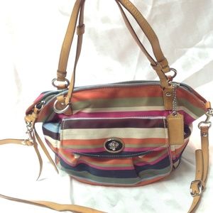 Coach rainbow satchel with cross body strap